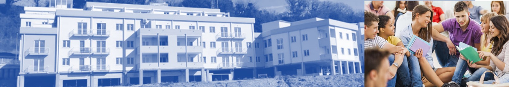 Panoramica sullo studentato e studenti intenti a parlare